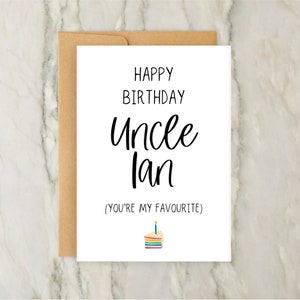 Cartão de aniversário do tio favorito | Cartão de feliz aniversário personalizado | Bolo arco-íris | Cartão engraçado | Sobrinha | Sobrinho | A6 | 5x7