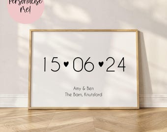Wedding Date Print | Personalised Wall Art | Custom Print | Anniversary | Wedding Date | Couple | Gift | Home Decor | A4 | 8x10 | A3