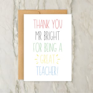 Obrigado por ser um ótimo cartão de professor | Cartão de agradecimento personalizado para professor | Fim do ano letivo | Saída da escola | Creche | A6 | 5x7