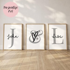 Couples Name & Initial Set of Three Prints | Personalised Wall Art | Custom Home Decor | Gift Idea | 6x4 | A5 | A4 | 8x10 | A3