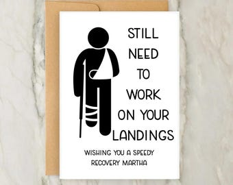 Moet nog werken aan je landingskaart Beterschapskaart | Gepersonaliseerde wenskaart | Blessure | Zich onwel voelen | Snel beter worden | A6 | 5 x 7"