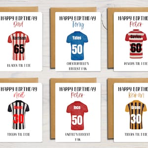 Biglietto di auguri di compleanno con maglietta da calcio / Biglietto di auguri personalizzato / Squadra di calcio / Tifoso di calcio / Nome / Età / A6 / 5x7