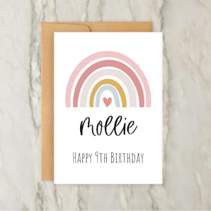 9e anniversaire arc-en-ciel | d'anniversaire personnalisée pour fille | de voeux d'âge personnalisée | Nom | A6 | 5 x 7