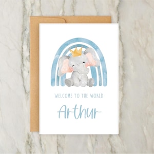 Tarjeta de Elefante Azul para Bebé Recién Nacido / Tarjeta de Felicitación Personalizada / Tarjeta Personalizada / Nuevos Padres / Felicitaciones / A6 / 5x7