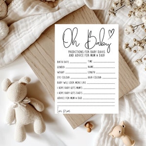 Oh Baby Babyshower Voorspelling Kaarten | Gepersonaliseerde gezelschapsspellen | Mummie in spe | Mum To Be-advieskaarten |  Zwangerschap | A6
