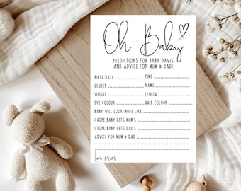 Oh Baby Babyshower Voorspelling Kaarten | Gepersonaliseerde gezelschapsspellen | Mummie in spe | Mum To Be-advieskaarten |  Zwangerschap | A6