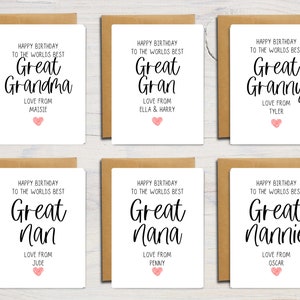 Melhor cartão de aniversário da bisavó do mundo | Nan | Vovó | Vovó | Cartão de felicitações personalizado | Personalizado | A6 | 5x7
