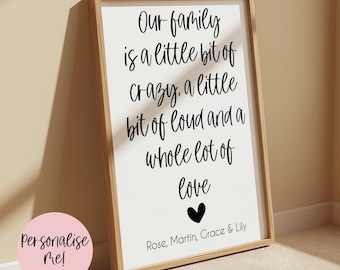 Our Family Is Print | Personalised Wall Art | Custom Home Decor | Gift Idea | Customised Present | Quote | A4 | 8x10 | A3