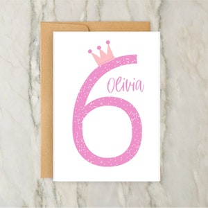 Couronne du 6e anniversaire | de voeux personnalisée pour filles | Carte d'âge personnalisée | Anniversaire de filles | carte numérique | A6 | 5 x 7