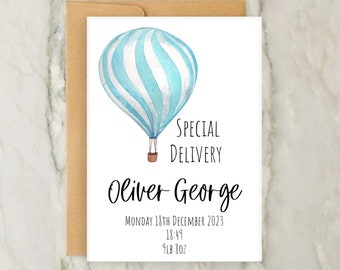 Special Delivery Blue Balloon New Baby Boy Card | Personalised Greeting Card | Custom Card | New Parents | Congratulations | A6 | 5x7