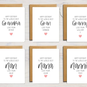 Tarjeta de cumpleaños de la mejor abuela del mundo / Nan / Abuela / Gran / Tarjeta de felicitación personalizada / Personalizada / A6 / 5x7