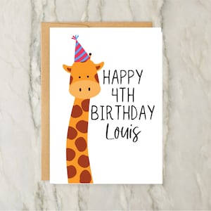 Cartão de aniversário de girafa | Cartão de felicitações personalizado para crianças | Cartão de idade personalizado | Animal | Safari | Crianças | A6 | 5x7