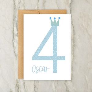 Biglietto di auguri per il 4° compleanno / Biglietto di auguri personalizzato per bambini / Biglietto di auguri personalizzato per l'età / Numero / Corona / A6 / 5x7