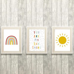 Conjunto de tres láminas &quot;Eres mi sol arcoíris&quot; / Decoración infantil / Arte mural para dormitorio infantil / Idea de regalo / 15x10 cm / A5 / A4 / 20x25 cm / A3