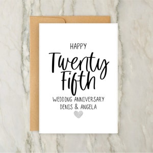 Cartão de Feliz Vigésimo Quinto Aniversário de Casamento | Cartão de Saudação Personalizado | Cartão de Bodas de Prata | Casamento | A6 | 5x7