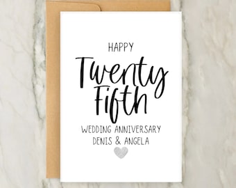 Happy Twenty Fifth Wedding Anniversary Card | Personalised Greeting Card | Silver Anniversary Card | Wedding | A6 | 5x7