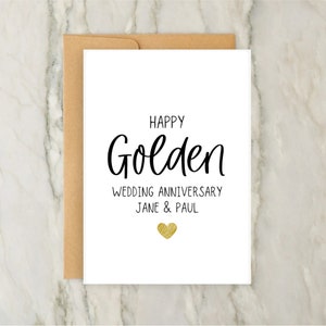 Joyeux anniversaire de mariage doré | Carte de voeux personnalisée | Carte 50e anniversaire | Mariage | A6 | 5 x 7