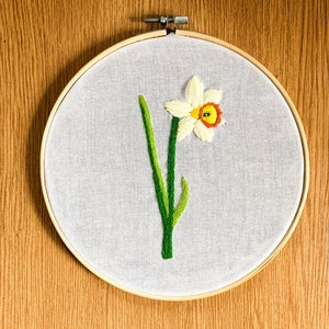Daffodils Hand Sewn Blackline 6 Inch Embroidery Hoop Art 
