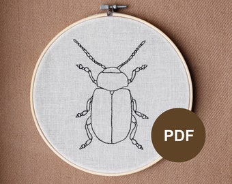 PDF embroidery pattern, one line beetle, bug, animal, insect, simple, nature, fauna, creature, minimalism, line art, INSTANT DOWNLOAD