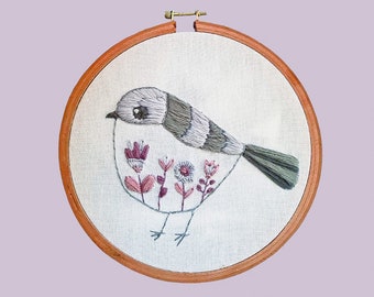 PDF embroidery pattern, exotic flowers embroidery, bird embroidery, spring bird pattern, digital embroidery animal, trendy hand embroidery