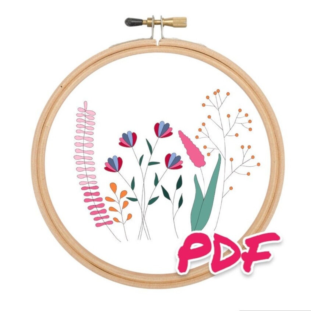 Modern Embroidery Flowers: Instant Downloadable Pattern for Wall Art ...
