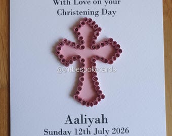 Personalised Quilled Baptism Card, Handmade Christening Card (6x6")