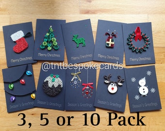 Handmade Quilled Christmas Cards, Seasonal Greeting Handcrafted Card with envelope, 3D Cards, Merry Christmas