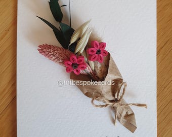 Quilled Flower Birthday Card, 3D Floral Bouquet Design, Handmade Greeting (A6 Size)