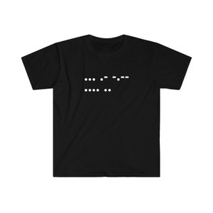 May include: Black t-shirt with a white design of the letters "SF" in Morse code.