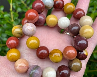 Super Chunky Mookaite Jasper Crystal Bracelet - Boho Wrist Mala Beads - Healing Gemstone Yoga Jewelry - Energy for Courage