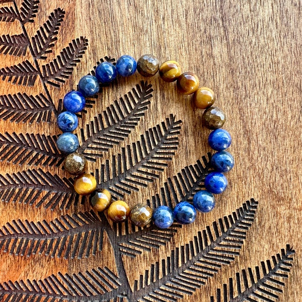 Tiger Eye, Sodalite, Bronzite Gemstone Bracelet - True Abundance, Support Your Intentions - Handmade Wrist Mala Beads - Crystal Jewelry