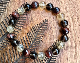 Jewever Stretch Bracelet For Men & Women - Lava Stone, Raw Citrine & Tiger Eye Gemstone Beads - View #3