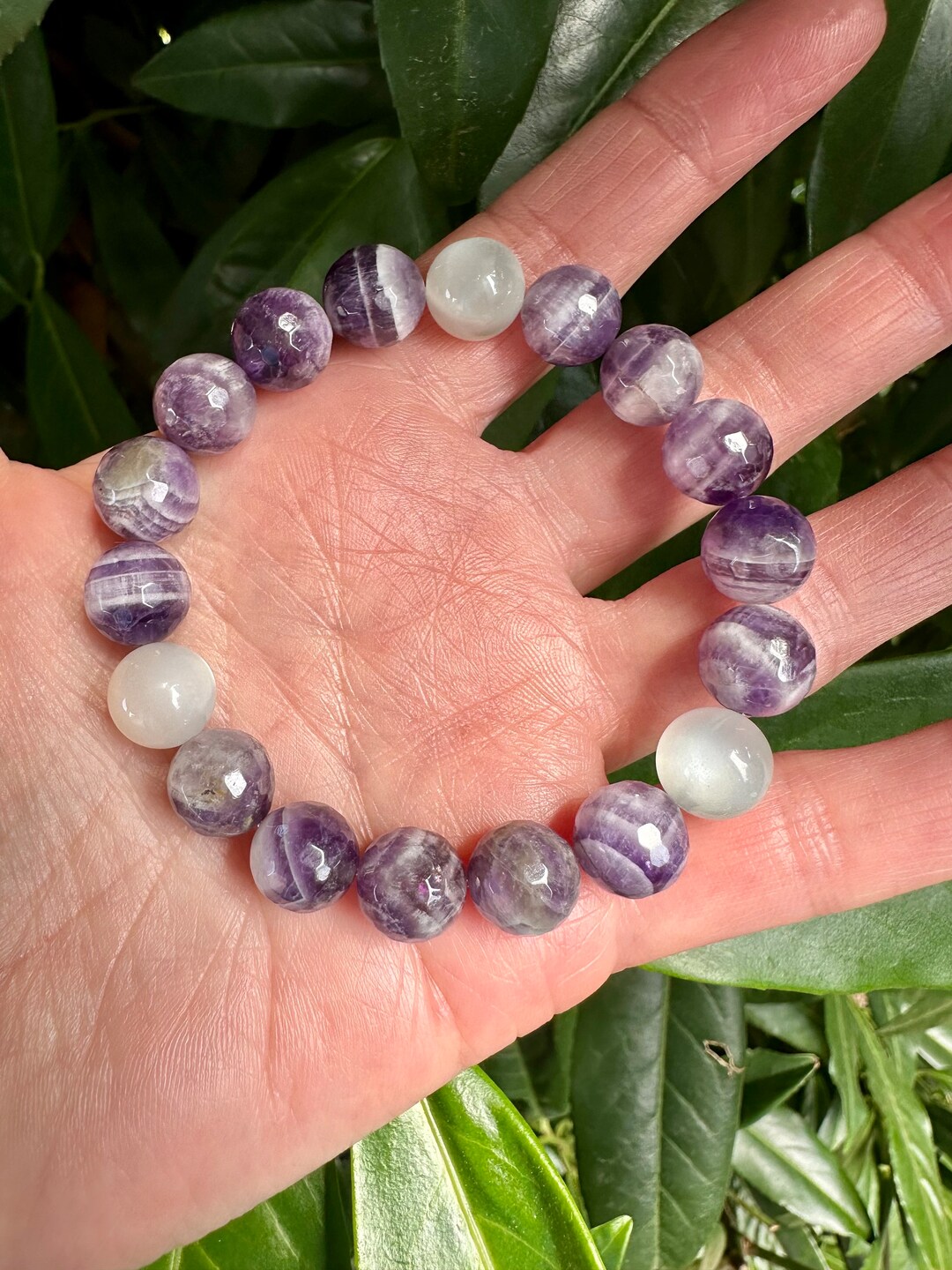 Chevron Amethyst Moonstone Gemstone Bracelet Spiritual Etsy