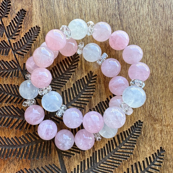 Madagascar Rose Quartz,  Moonstone Gemstone Bracelet - Healing Love Energy, Sweet Feminine Pink - Mindful Crystal Jewelry