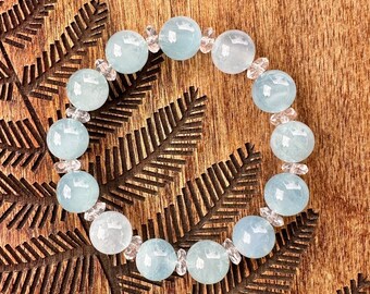 Aquamarine, Clear Quartz Gemstone Bracelet - Peaceful, Healing Energy - Crystal Jewelry