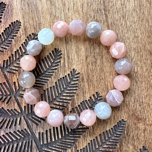 Moonstone Gemstone Bracelet - Find Joy, Passion, Peace, and Clarity - Peachy, Chunky, 10mm Wrist Mala Beads - Crystal Handmade Jewelry