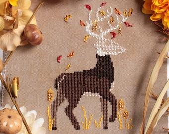 Autumn Spirit - Fall Seasonal Deer Spirit Cross Stitch Pattern - PDF Digital Download