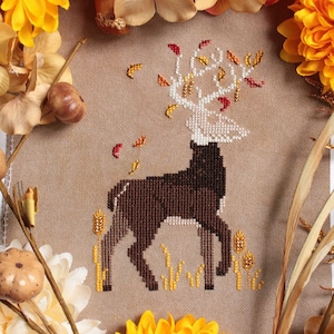 Autumn Spirit - Fall Seasonal Deer Spirit Cross Stitch Pattern - PDF Digital Download