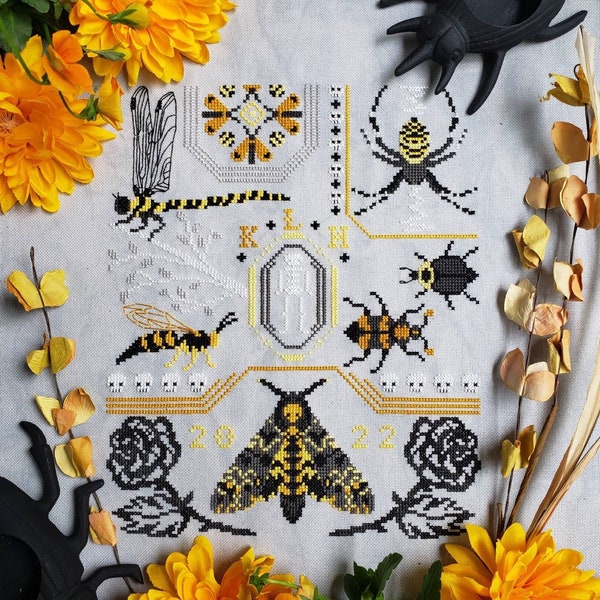 Warning Signs Sampler - Insect Sampler Cross Stitch Pattern - PDF Download