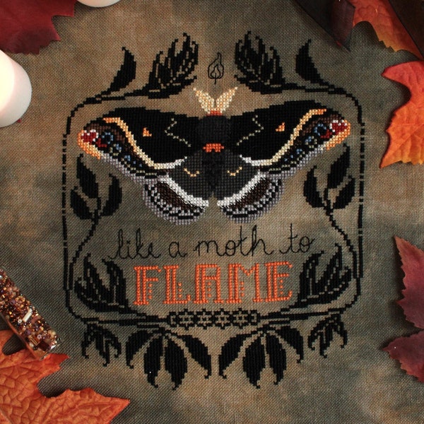 Like a Moth to Flame - Calleta Silkmoth Gothic Cross Stitch Pattern - PDF Download