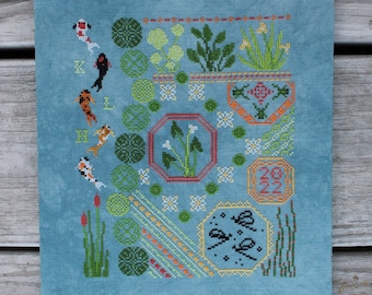 Koi Pond Sampler - The Koi Pond Collection - Koi Fish and Pond Plants Cross Stitch Pattern - PDF Download