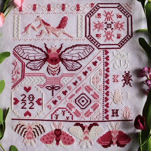 Love Bugs Sampler - Valentine's Quaker Sampler Cross Stitch Pattern - PDF Download