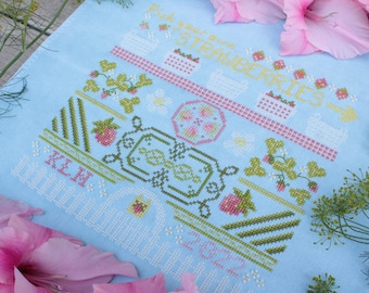 Strawberry Picking Sampler - Spring and Summer Cross Stitch Pattern - PDF Download