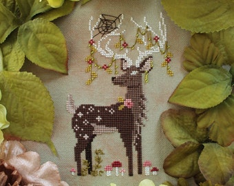 Spring Spirit - Mushroom and Fern Seasonal Deer Spirit Cross Stitch Pattern - PDF Digital Download