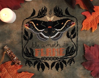 Like a Moth to Flame - Calleta Silkmoth Gothic Cross Stitch Pattern - PDF Download