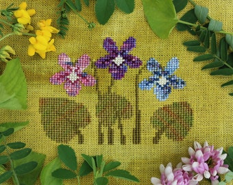 Violets Cross Stitch Pattern - Bisexual, WLW, Sapphic, LGBTQIA+ Pride Floral Design - Bi, Pan, and Lesbian Colorways - PDF Digital Download