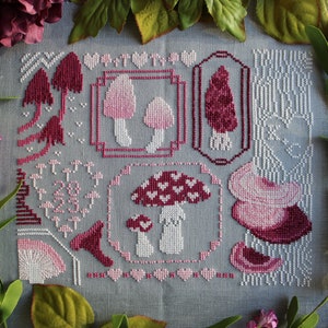My Mushy Valentine Mushrooms and Hearts Valentine's Sampler PDF Cross Stitch Pattern Digital Download image 3