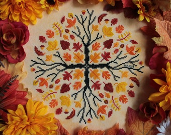 Leaf Pile - Autumn Leaves Repeating Cross Stitch Pattern - PDF Download