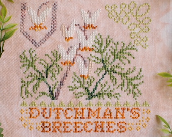 Dutchman's Breeches - Spring Ephemerals Cross Stitch Pattern - Springtime Seasonal Flowers - PDF Download