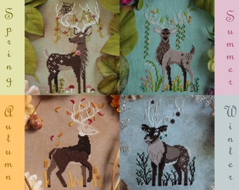 Seasonal Deer Spirits Cross Stitch Pattern Bundle - All 4 Deer Spirit Patterns - Spring - Summer - Autumn - Winter - PDF Digital Download